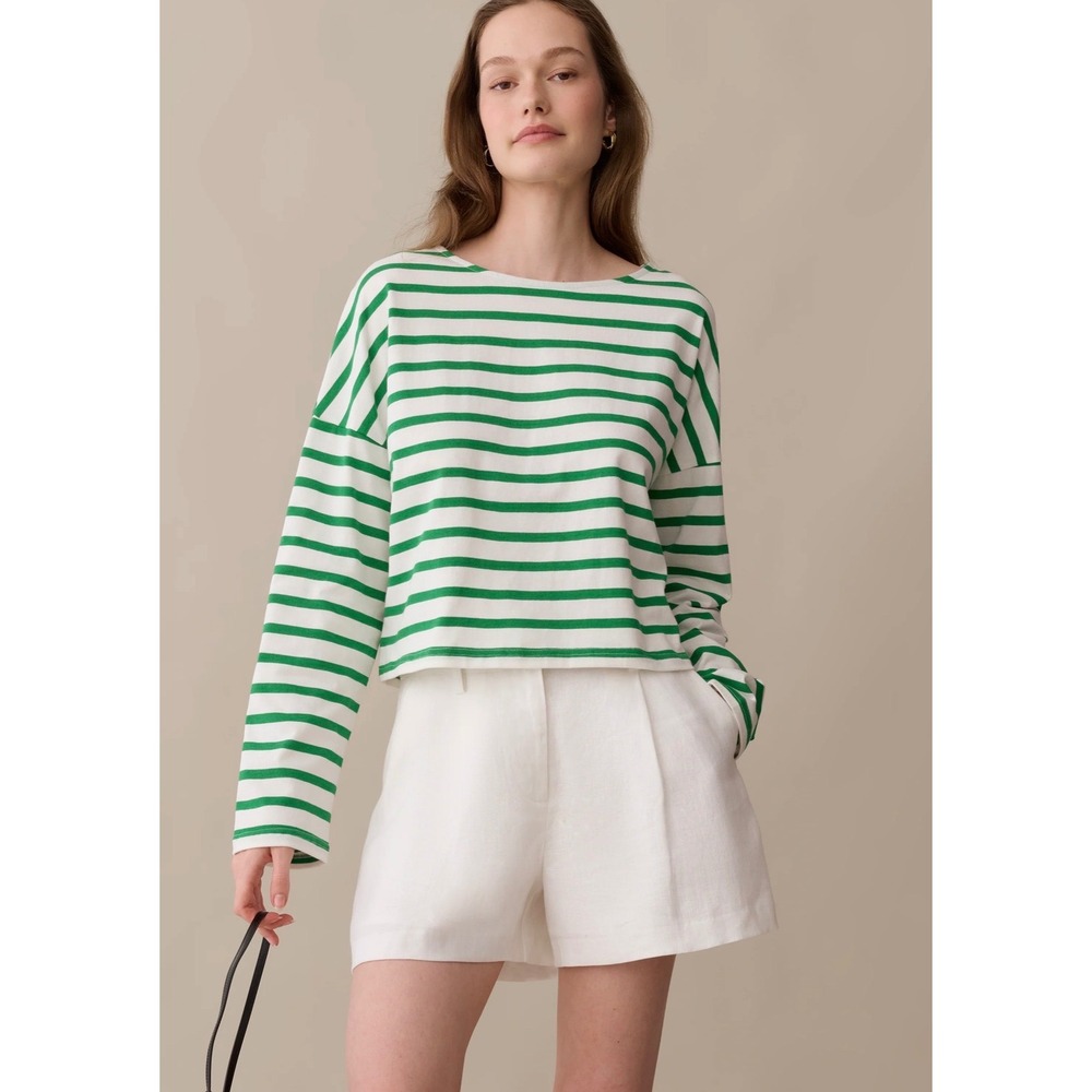 Few Moda CAARA Green White Striped Cotton Long Sleeve Top C26KTPP0209HD Small